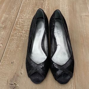 Loft Black Suede/Sequin Peep Toe Shoe - Size 6.5 - Black